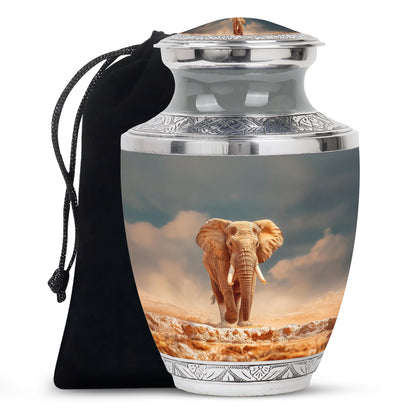 Sea Green Teal Elephant Cremation Urn side profile showing urn shape - contemporary elephant design with modern artistic flair - full-size 10 inch 200 cubic inch adult cremation urn