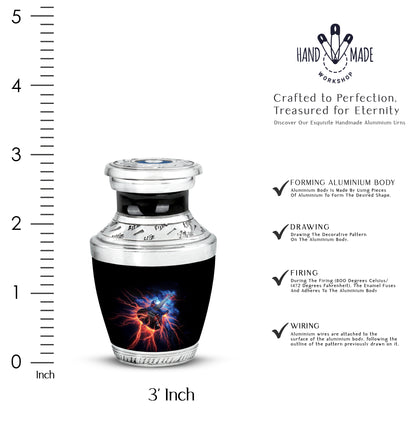 Charcoal Black Guitar Cremation Urn top-down view of secure threaded lid - artistic guitar interpretation with creative detail - mini keepsake memorial for portion of cremation ashes