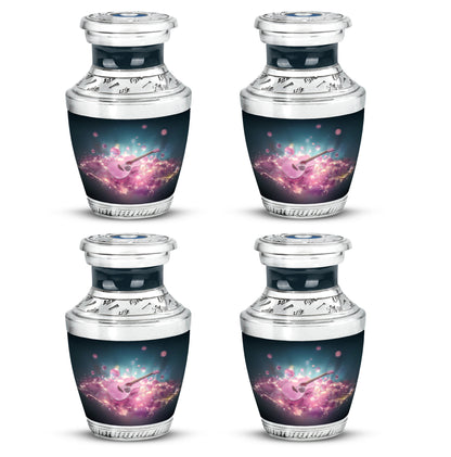 Indigo Guitar Cremation Urn back view with polished surface - contemporary guitar design with modern artistic flair - 10 inch aluminum urn for cremated remains