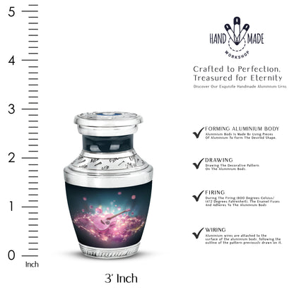 Royal Blue Guitar Cremation Urn top-down view of secure threaded lid - artistic guitar interpretation with creative detail - mini keepsake memorial for portion of cremation ashes