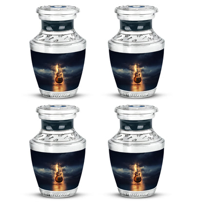 Serene Blue Guitar Cremation Urn back view with polished surface - artistic guitar interpretation with creative detail - 10 inch aluminum urn for cremated remains