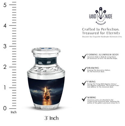 Navy Blue Guitar Cremation Urn top-down view of secure threaded lid - contemporary guitar design with modern artistic flair - mini keepsake memorial for portion of cremation ashes