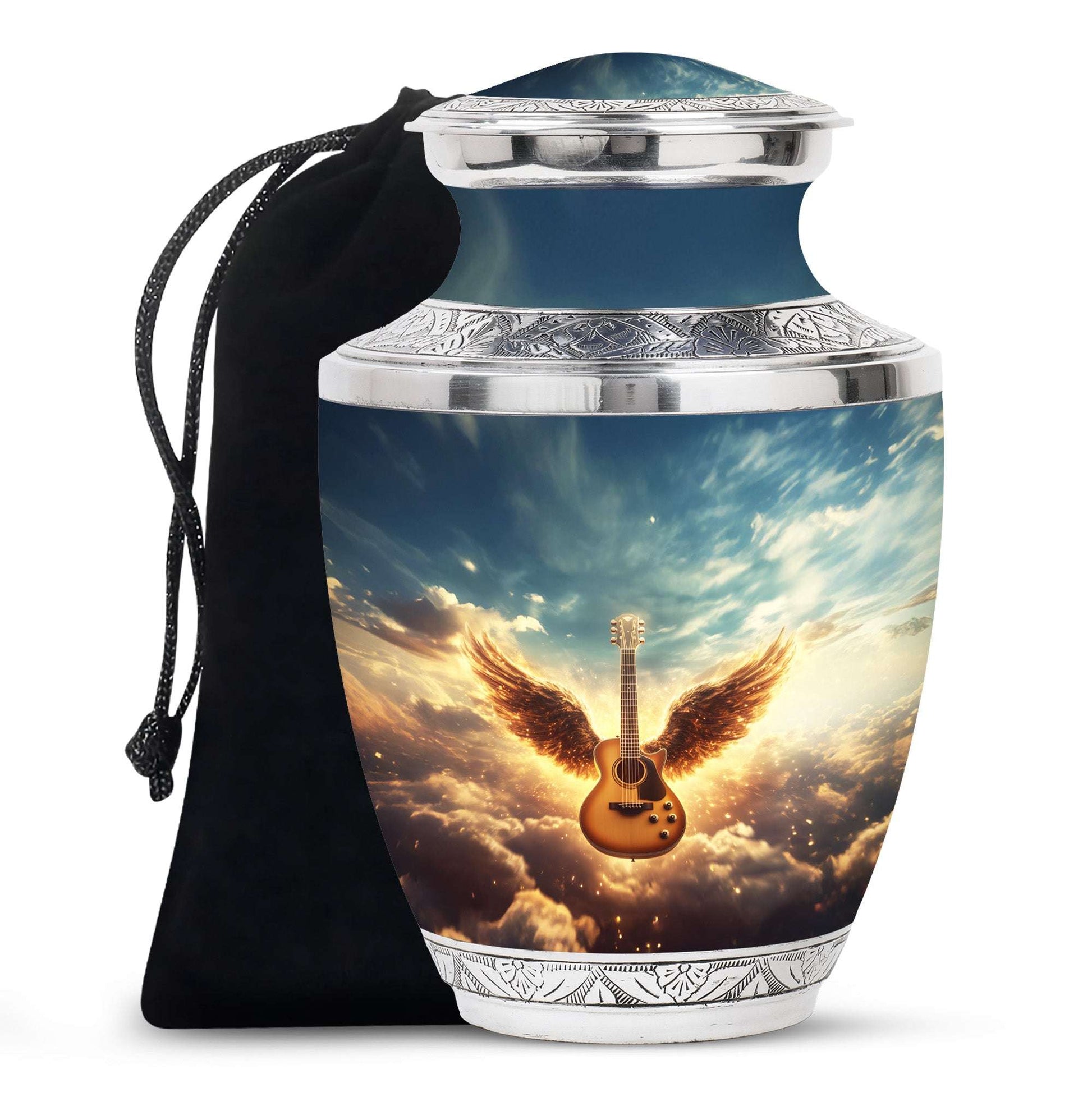 Guitar Cremation Urn for funeral  – Angel Wings Memorial Urn for Ashes