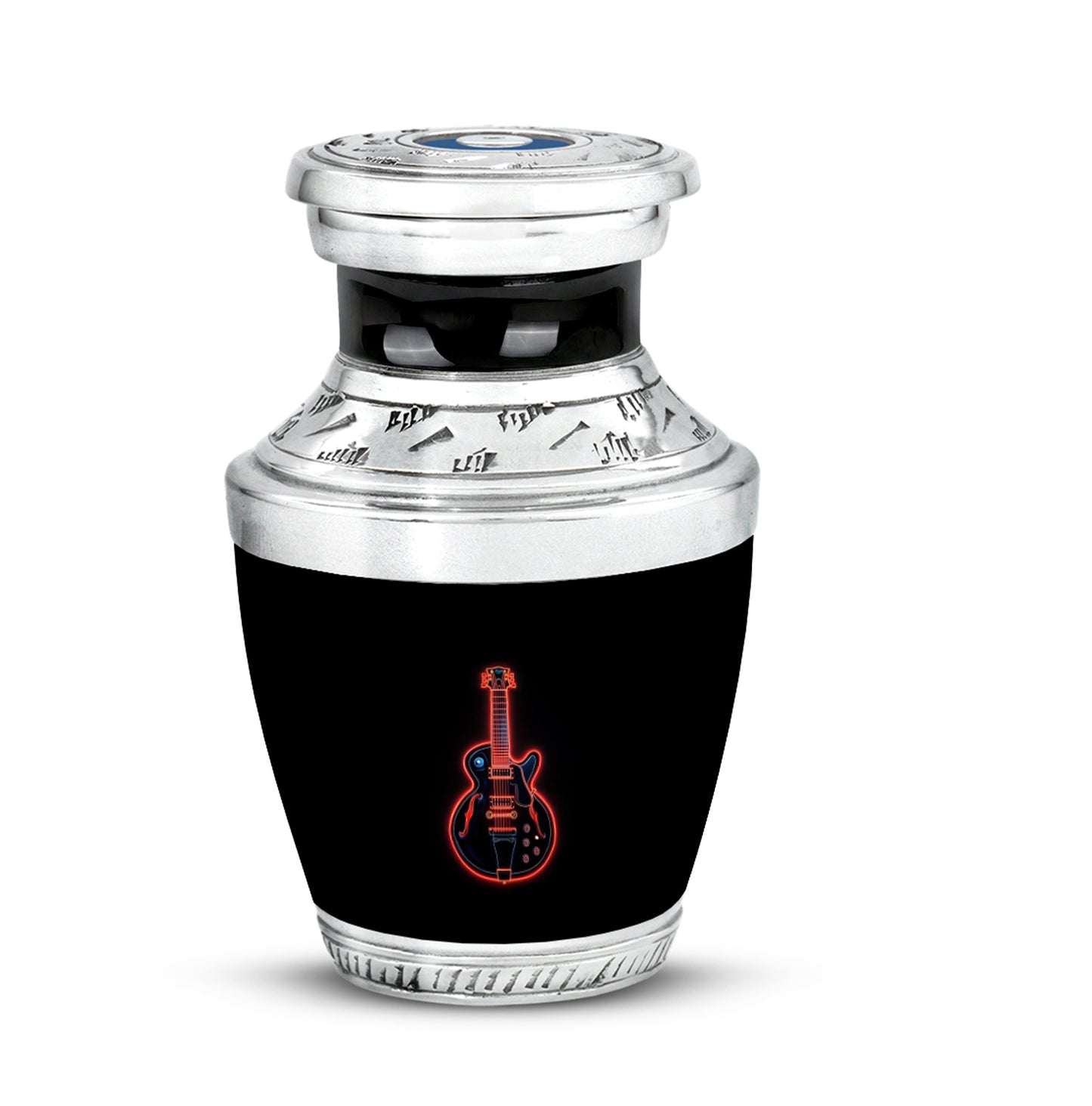 Stunning Black Guitar Devotion Urn for Human Ashes - 10-inch, 200 cu in - Yatskia