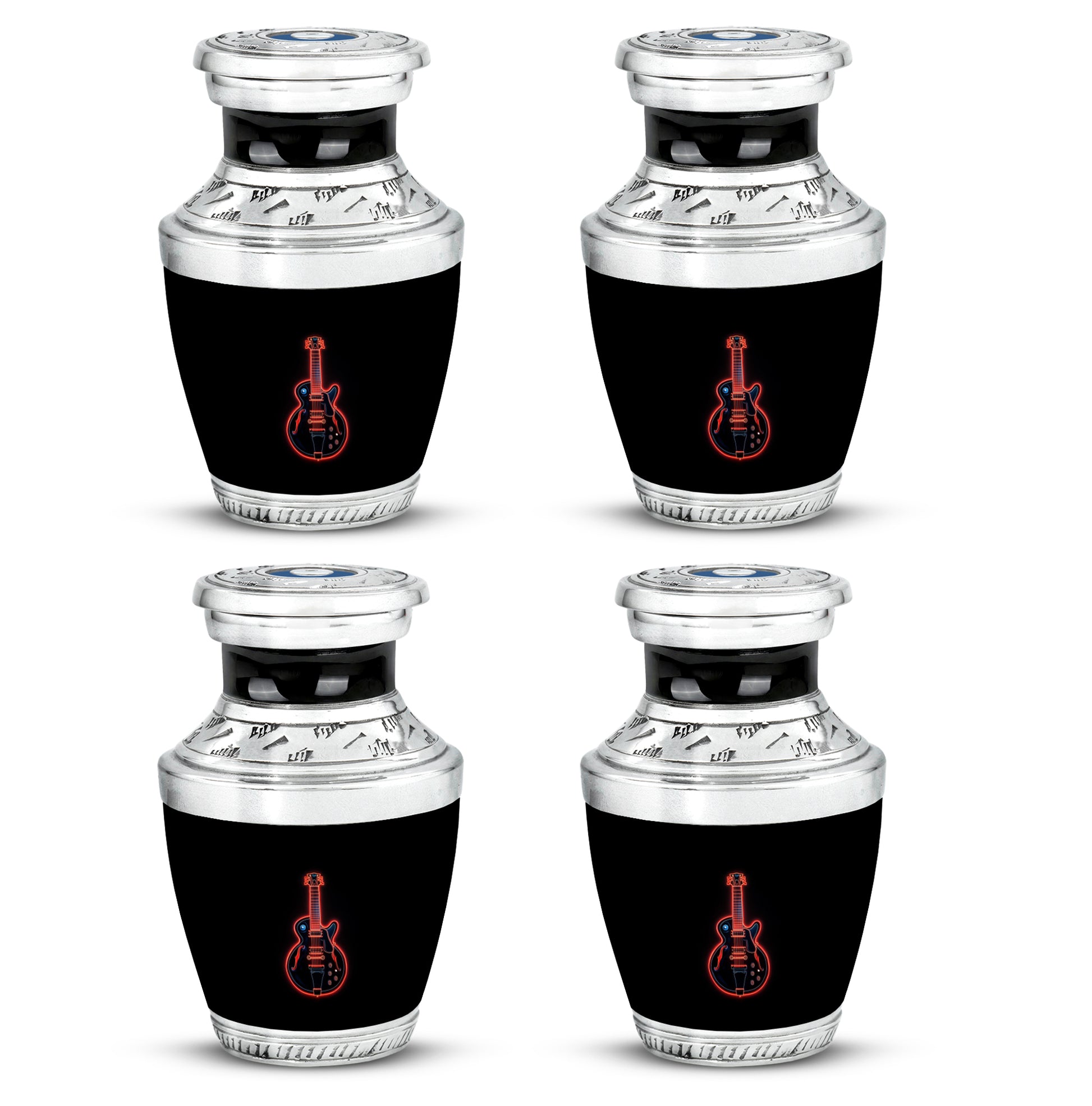 Ebony Guitar Cremation Urn back view with polished surface - contemporary guitar design with modern artistic flair - 10 inch aluminum urn for cremated remains