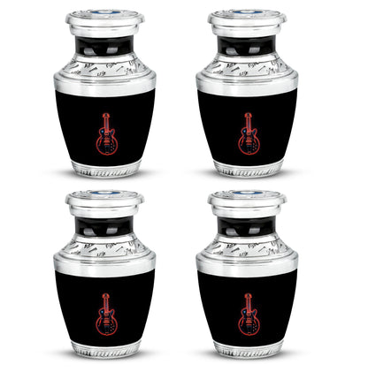 Ebony Guitar Cremation Urn back view with polished surface - contemporary guitar design with modern artistic flair - 10 inch aluminum urn for cremated remains