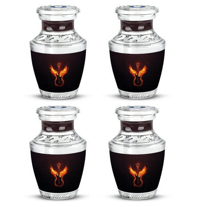 Obsidian Black Guitar Cremation Urn back view with polished surface - stylized abstract guitar pattern with bold lines - 10 inch aluminum urn for cremated remains