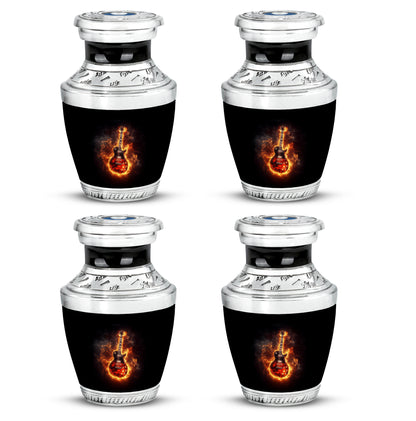 Charcoal Black Guitar Cremation Urn back view with polished surface - artistic guitar interpretation with creative detail - 10 inch aluminum urn for cremated remains