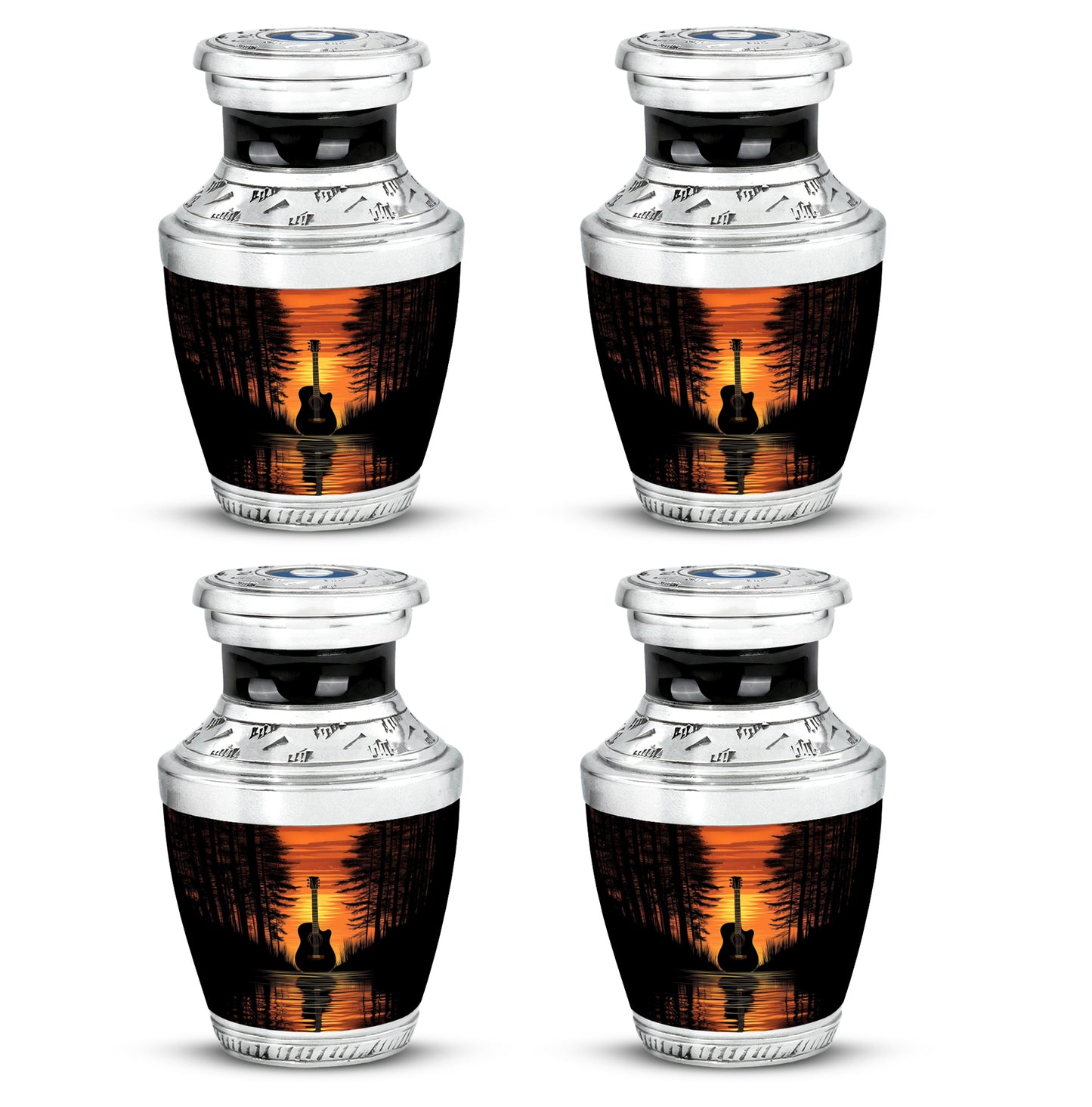 Ebony Guitar Cremation Urn back view with polished surface - contemporary guitar design with modern artistic flair - 10 inch aluminum urn for cremated remains