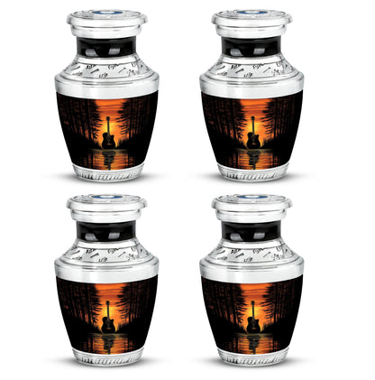 Ebony Guitar Cremation Urn back view with polished surface - contemporary guitar design with modern artistic flair - 10 inch aluminum urn for cremated remains