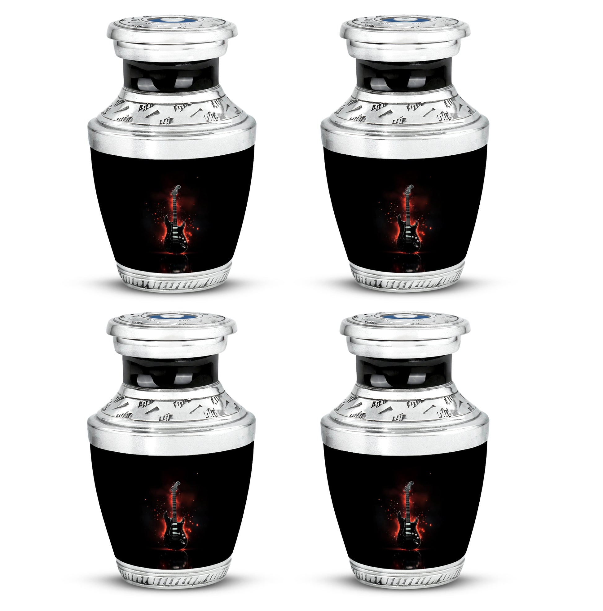 Onyx Black Guitar Cremation Urn back view with polished surface - artistic guitar interpretation with creative detail - 10 inch aluminum urn for cremated remains