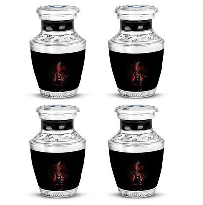 Onyx Black Guitar Cremation Urn back view with polished surface - artistic guitar interpretation with creative detail - 10 inch aluminum urn for cremated remains