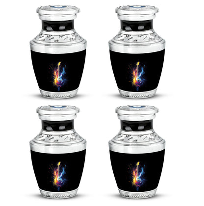 Ebony Guitar Cremation Urn back view with polished surface - contemporary guitar design with modern artistic flair - 10 inch aluminum urn for cremated remains