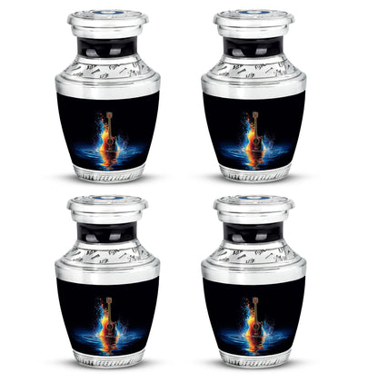 Charcoal Black Guitar Cremation Urn back view with polished surface - artistic guitar interpretation with creative detail - 10 inch aluminum urn for cremated remains