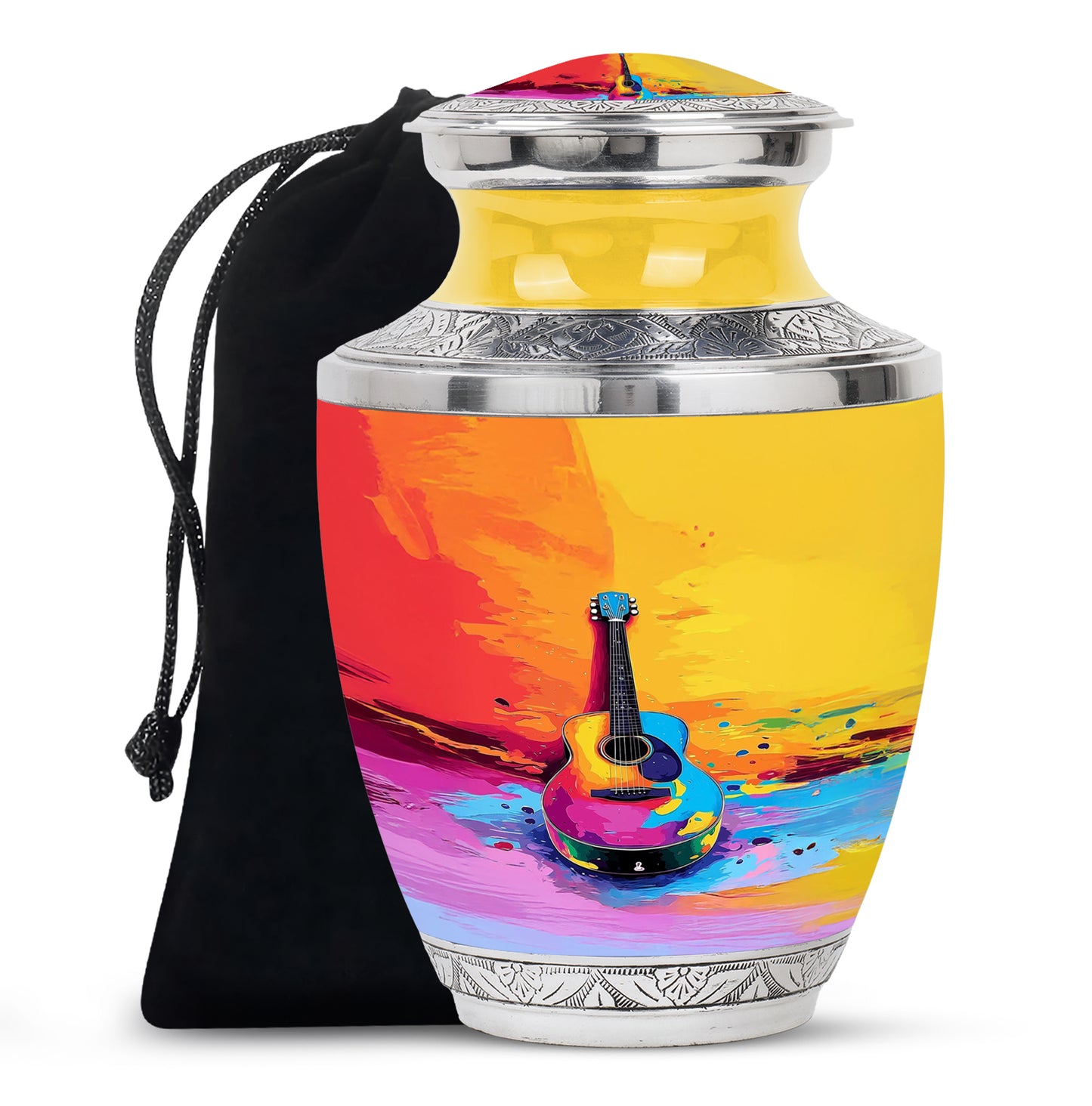 Champagne Gold Guitar Cremation Urn side profile showing urn shape - contemporary guitar design with modern artistic flair - full-size 10 inch 200 cubic inch adult cremation urn