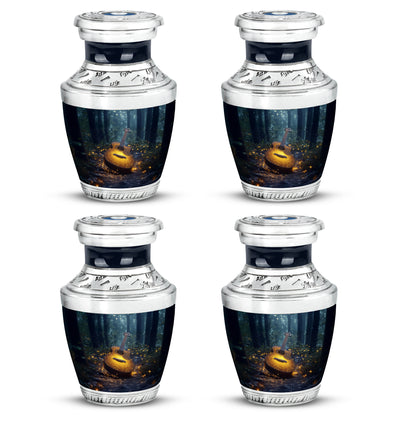 Slate Blue Guitar Cremation Urn back view with polished surface - contemporary guitar design with modern artistic flair - 10 inch aluminum urn for cremated remains