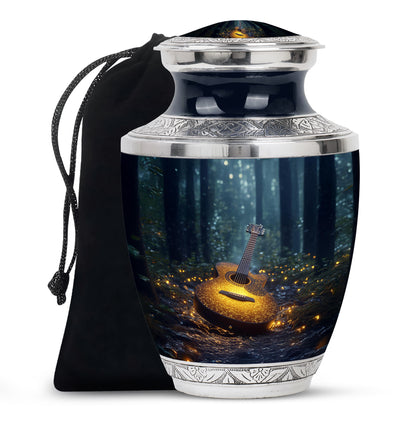 Soft Blue Guitar Cremation Urn side profile showing urn shape - artistic guitar interpretation with creative detail - full-size 10 inch 200 cubic inch adult cremation urn