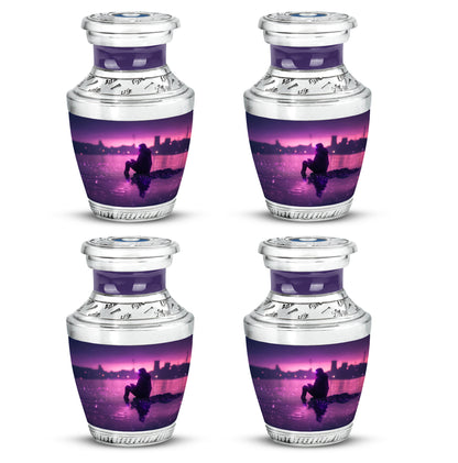 Lavender Purple Fishing Cremation Urn back view with polished surface - artistic fishing interpretation with creative detail - 10 inch aluminum urn for cremated remains