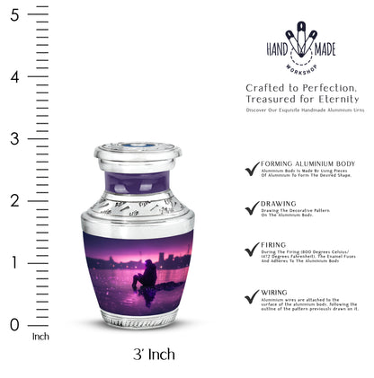 Deep Purple Fishing Cremation Urn top-down view of secure threaded lid - contemporary fishing design with modern artistic flair - mini keepsake memorial for portion of cremation ashes