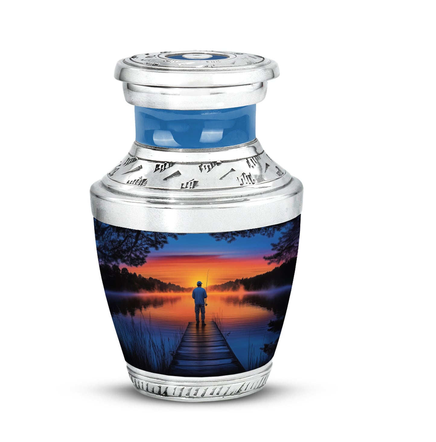 Personalized Blue Revered Fishing Cremation Urns for Human Ashes - 10-inch, 200 cu in - Yatskia