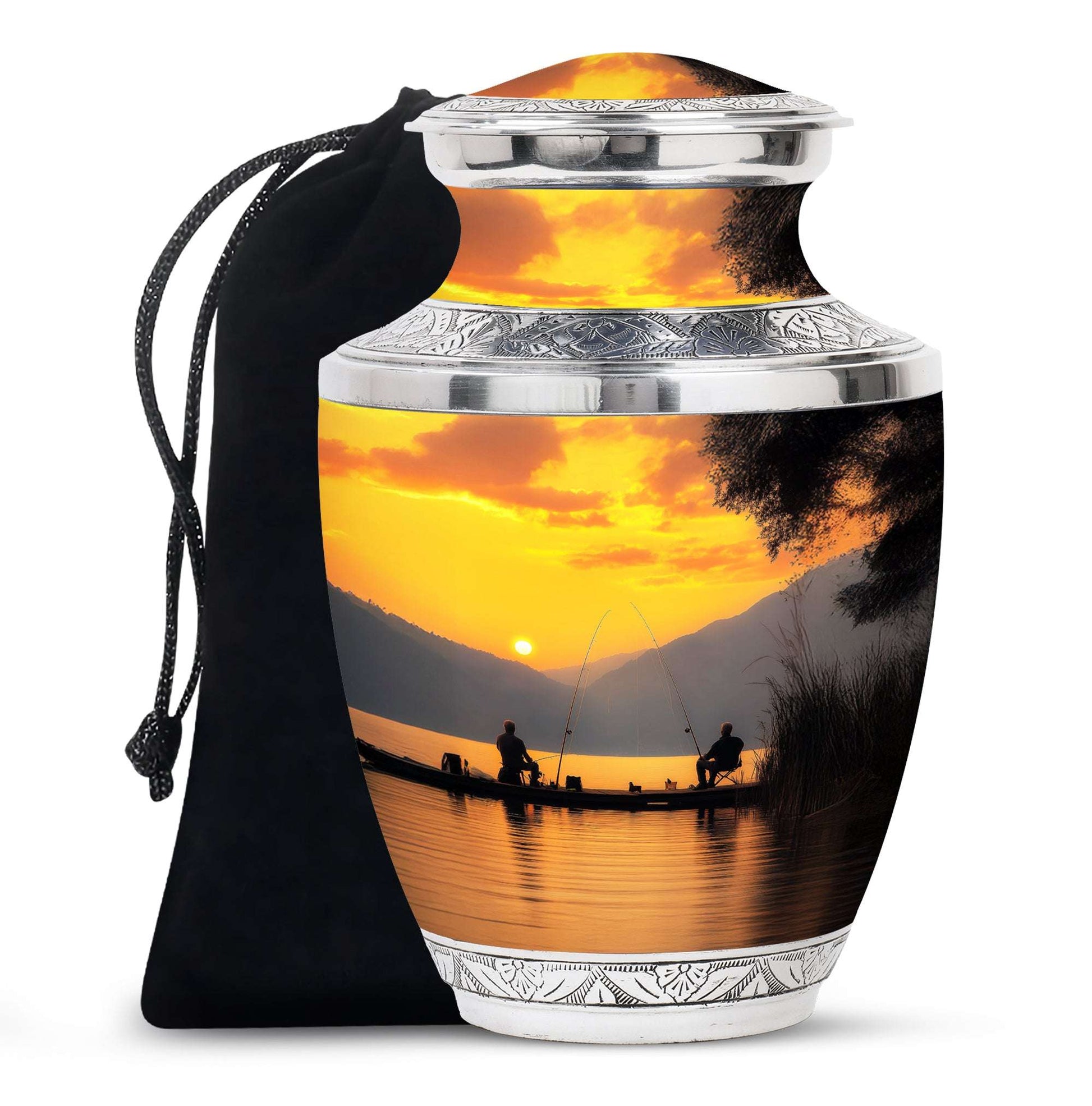 Fishing Yellow Cremation Urn for Ashes – Sunset Lake Large Cremation Urns