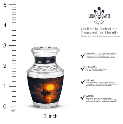 Slate Blue Fishing Cremation Urn top-down view of secure threaded lid - contemporary fishing design with modern artistic flair - mini keepsake memorial for portion of cremation ashes