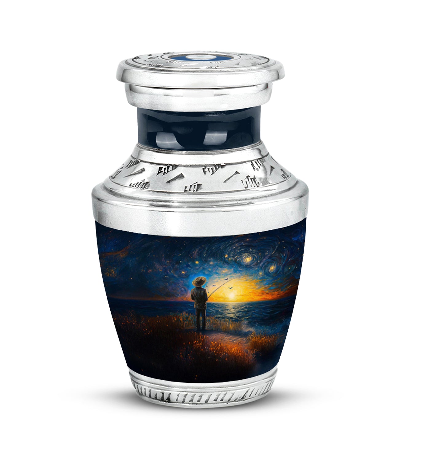 Personalized Blue Steadfast Fishing Cremation Urns for Human Ashes - 10-inch, 200 cu in - Yatskia