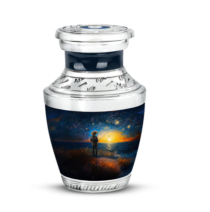 Personalized Blue Steadfast Fishing Cremation Urns for Human Ashes - 10-inch, 200 cu in - Yatskia