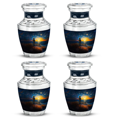 Azure Fishing Cremation Urn back view with polished surface - contemporary fishing design with modern artistic flair - 10 inch aluminum urn for cremated remains