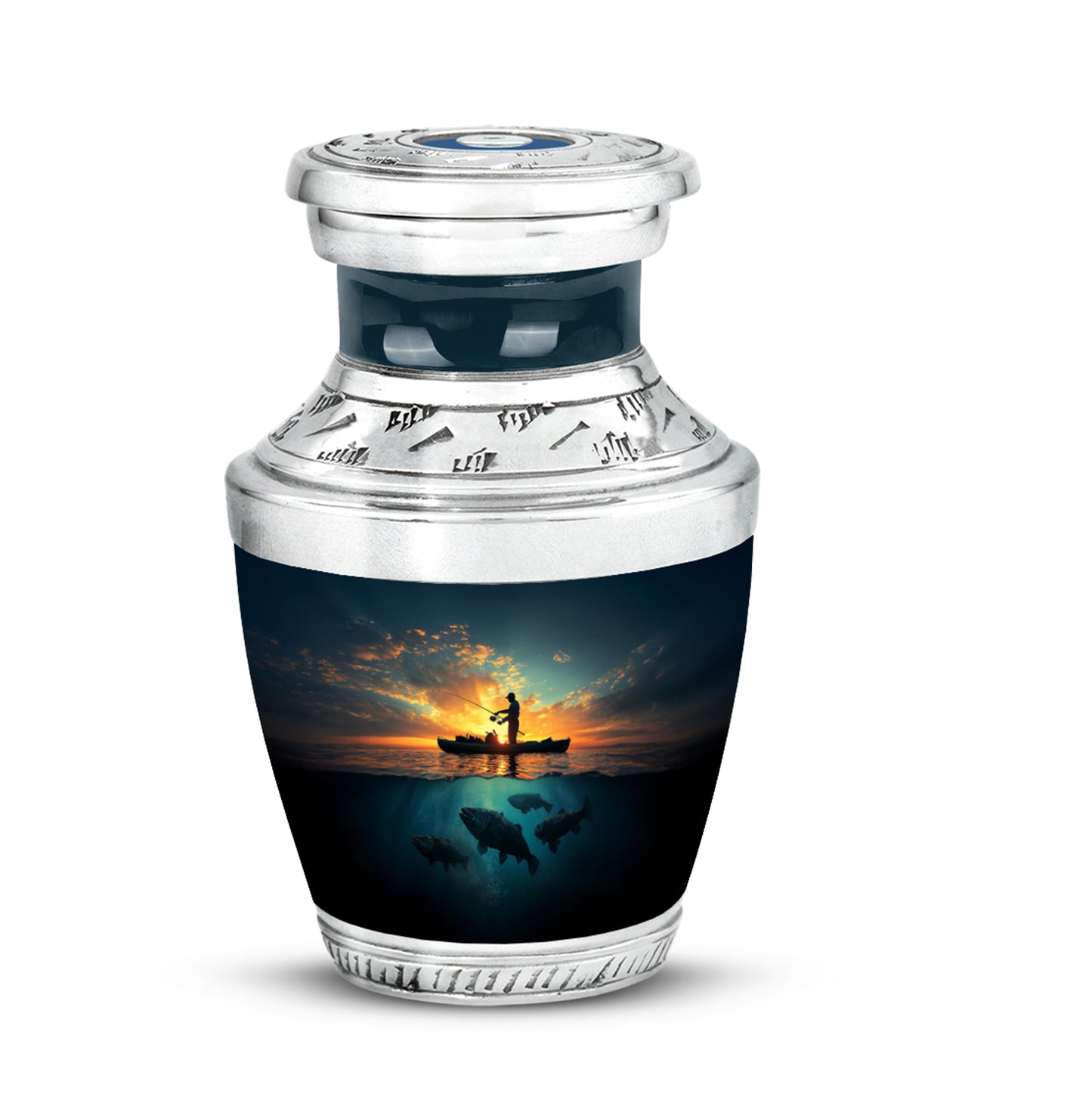 Blue Fishing Commemoration Cremation Urns for Human Ashes - 10-inch, 200 cu in - Yatskia