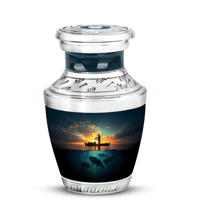 Blue Fishing Commemoration Cremation Urns for Human Ashes - 10-inch, 200 cu in - Yatskia