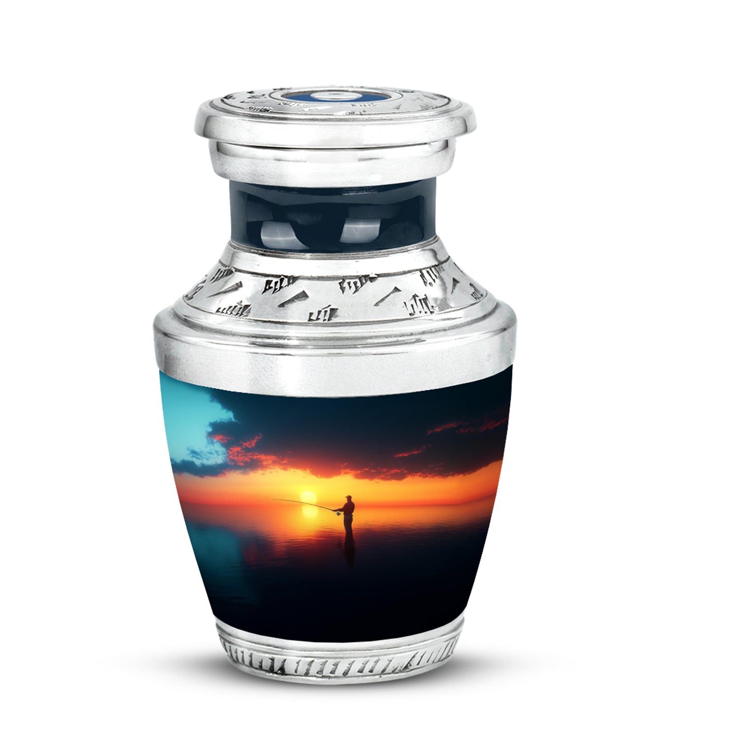 Blue Comforting Fishing Memorial Urn for Ashes - 10-inch, 200 cu in - Yatskia
