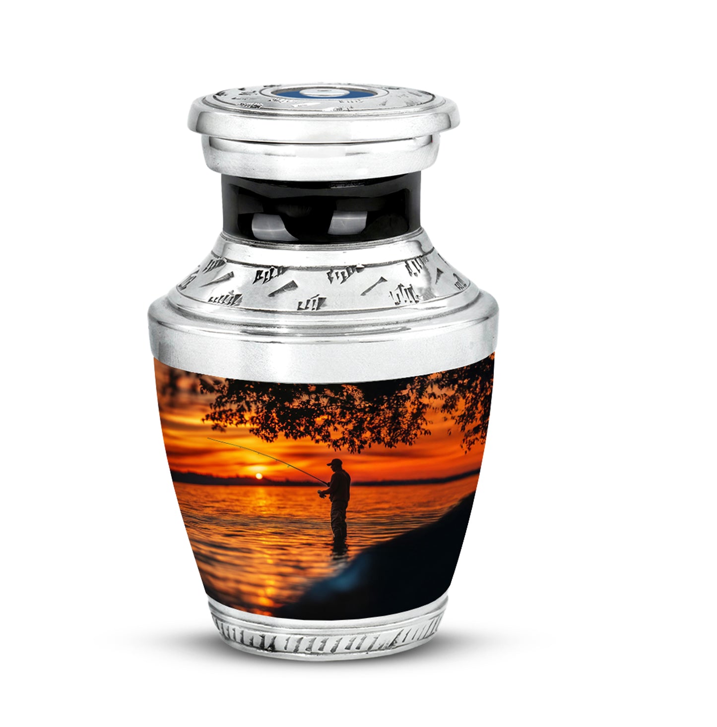 Inspiring Black Fishing Blessing Urn for Human Ashes - 10-inch, 200 cu in - Yatskia