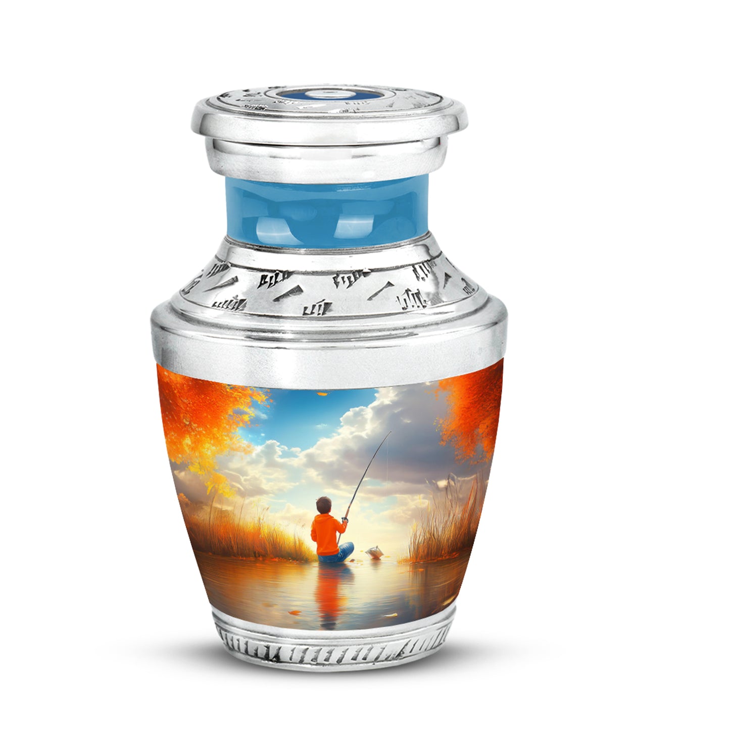Timeless Teal Fishing Cremation Urn for Ashes - 10-inch, 200 cu in - Yatskia