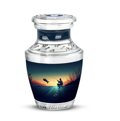 Personalized Teal Heavenly Fishing Cremation Urns for Human Ashes - 10-inch, 200 cu in - Yatskia