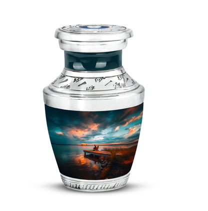 Timeless Teal Fishing Cremation Urn for Ashes - 10-inch, 200 cu in - Yatskia