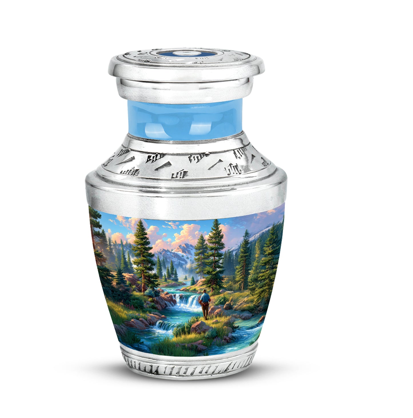 Personalized Blue Revered Fishing Cremation Urns for Human Ashes - 10-inch, 200 cu in - Yatskia
