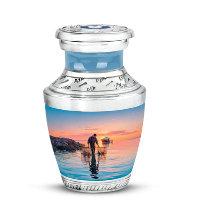 Distinguished Blue Fishing Cremation Urn for Ashes - 10-inch, 200 cu in - Yatskia