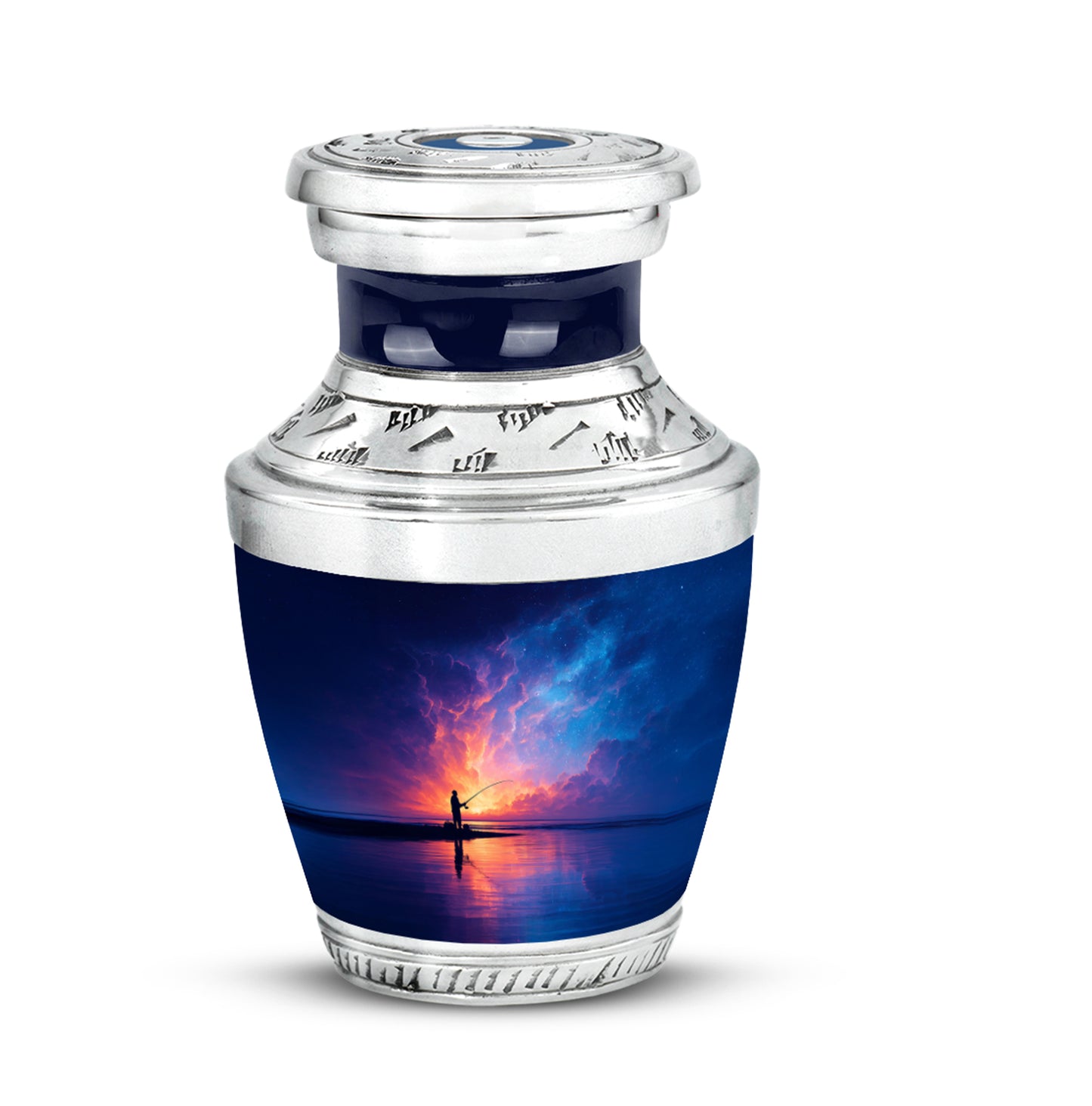 Graceful Blue Fishing Commemoration Urn for Human Ashes - 10-inch, 200 cu in - Yatskia