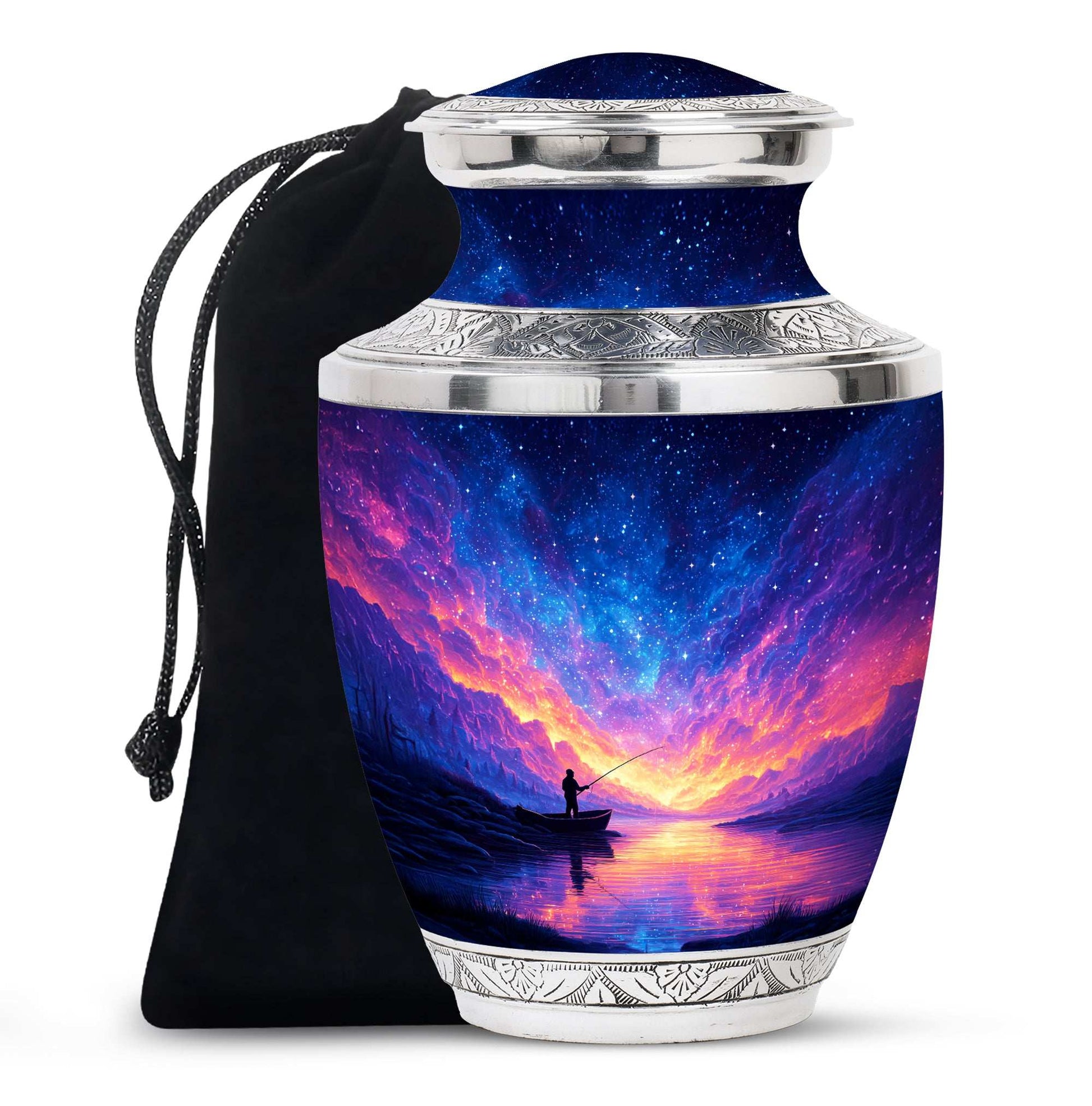 Fishing Cremation Ashes Urns Combo – Starry Night Purple Urn for Adult Human Ashes