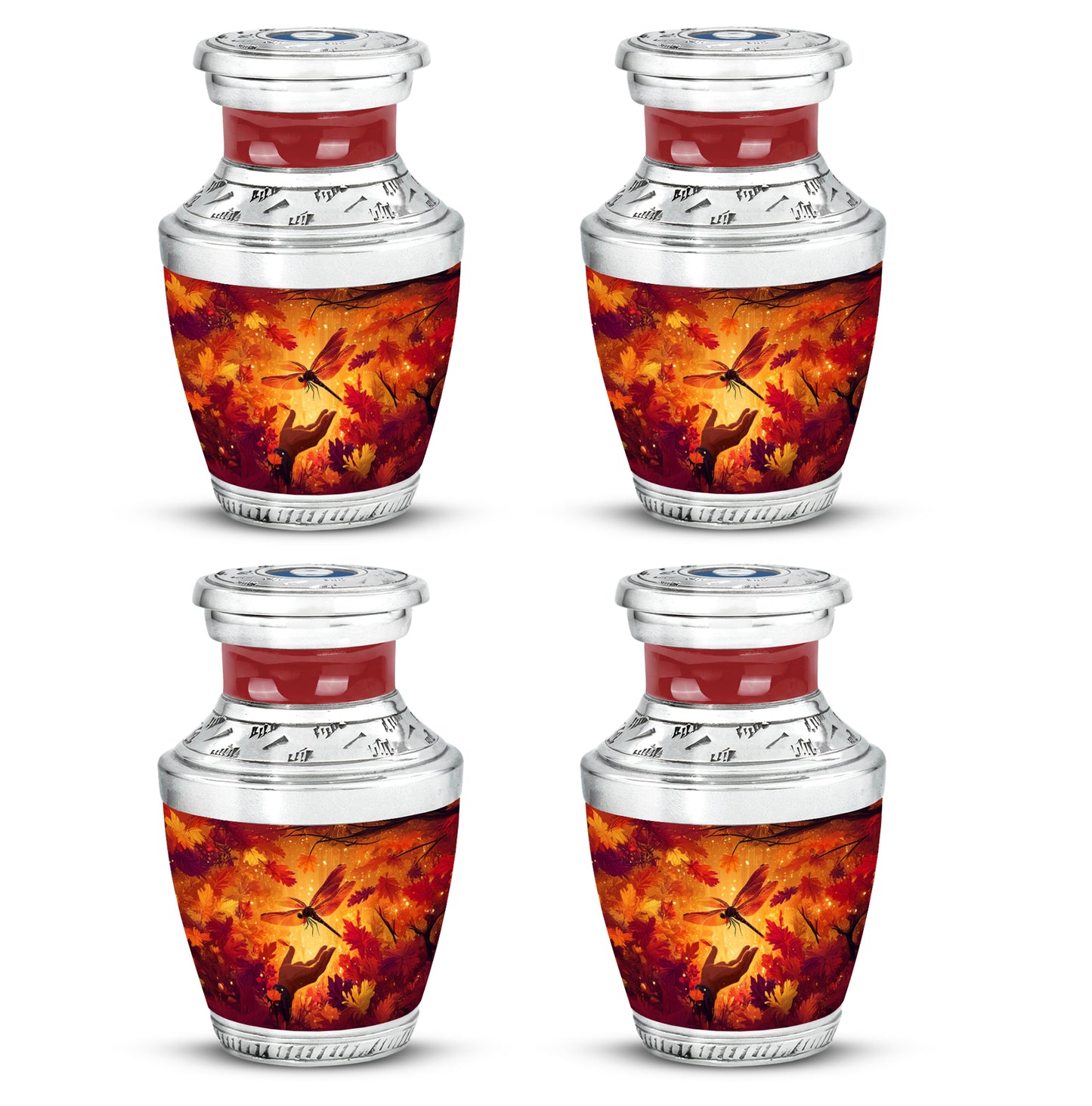 Warm Gold Dragonfly Cremation Urn back view with polished surface - artistic dragonfly interpretation with creative detail - 10 inch aluminum urn for cremated remains