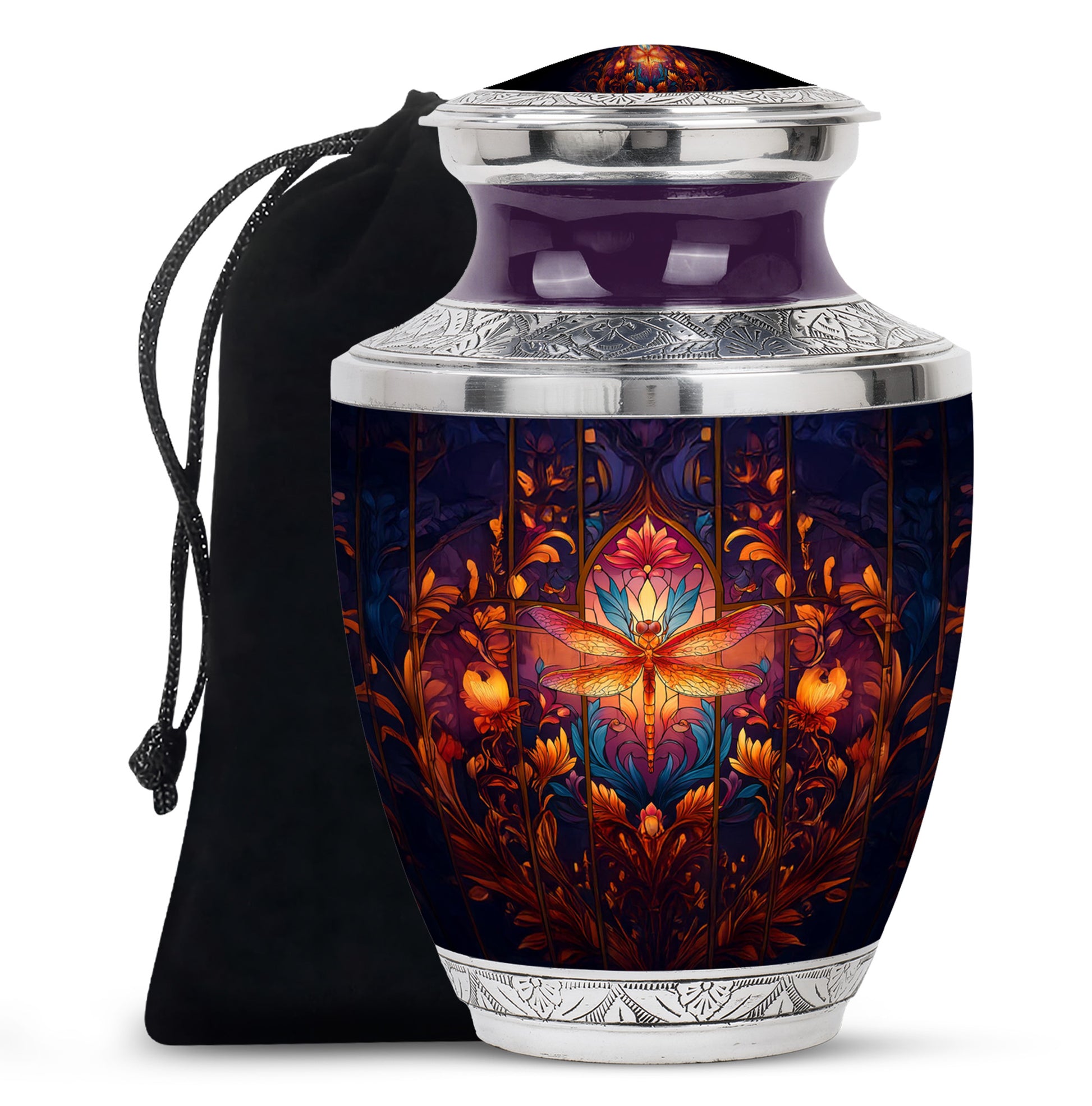 Celestial Blue Dragonfly Cremation Urn side profile showing urn shape - contemporary dragonfly design with modern artistic flair - full-size 10 inch 200 cubic inch adult cremation urn