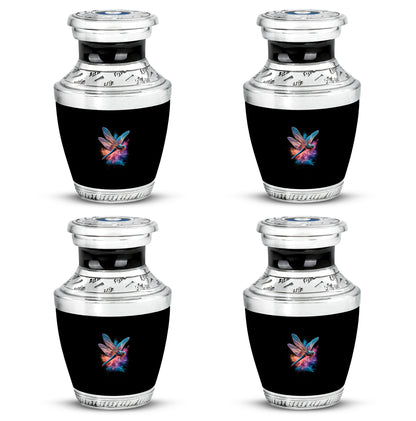 Glossy Black Dragonfly Cremation Urn back view with polished surface - contemporary dragonfly design with modern artistic flair - 10 inch aluminum urn for cremated remains