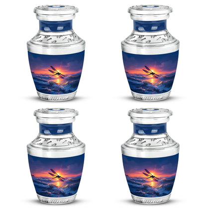 Slate Blue Dragonfly Cremation Urn back view with polished surface - contemporary dragonfly design with modern artistic flair - 10 inch aluminum urn for cremated remains