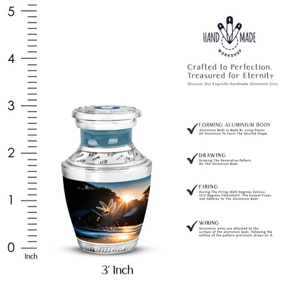 Jet Black Dragonfly Cremation Urn top-down view of secure threaded lid - contemporary dragonfly design with modern artistic flair - mini keepsake memorial for portion of cremation ashes