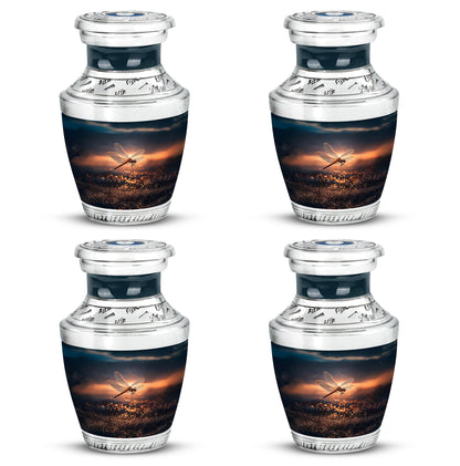 Azure Dragonfly Cremation Urn back view with polished surface - contemporary dragonfly design with modern artistic flair - 10 inch aluminum urn for cremated remains