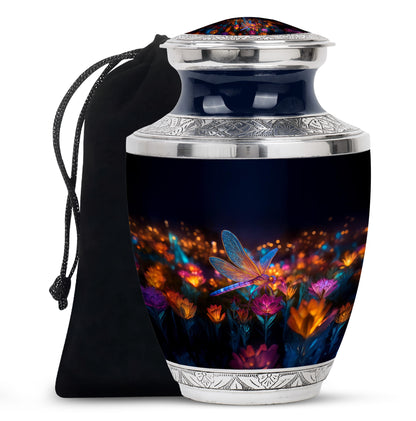 Ebony Dragonfly Cremation Urn side profile showing urn shape - contemporary dragonfly design with modern artistic flair - full-size 10 inch 200 cubic inch adult cremation urn