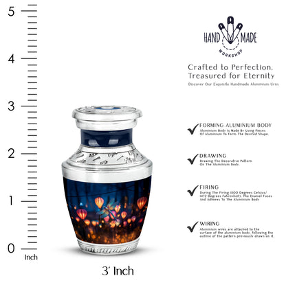Dusty Blue Dragonfly Cremation Urn top-down view of secure threaded lid - modern art-inspired dragonfly motif on sleek aluminum - mini keepsake memorial for portion of cremation ashes
