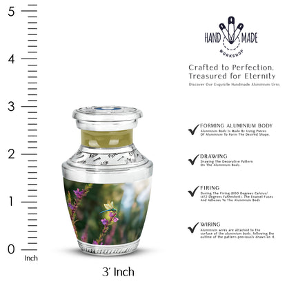 Forest Green Dragonfly Cremation Urn top-down view of secure threaded lid - artistic dragonfly interpretation with creative detail - mini keepsake memorial for portion of cremation ashes