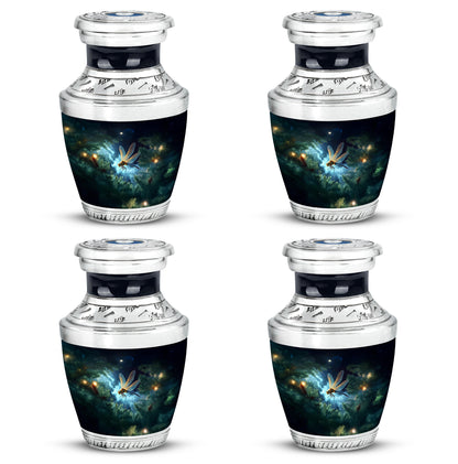 Steel Blue Dragonfly Cremation Urn back view with polished surface - artistic dragonfly interpretation with creative detail - 10 inch aluminum urn for cremated remains
